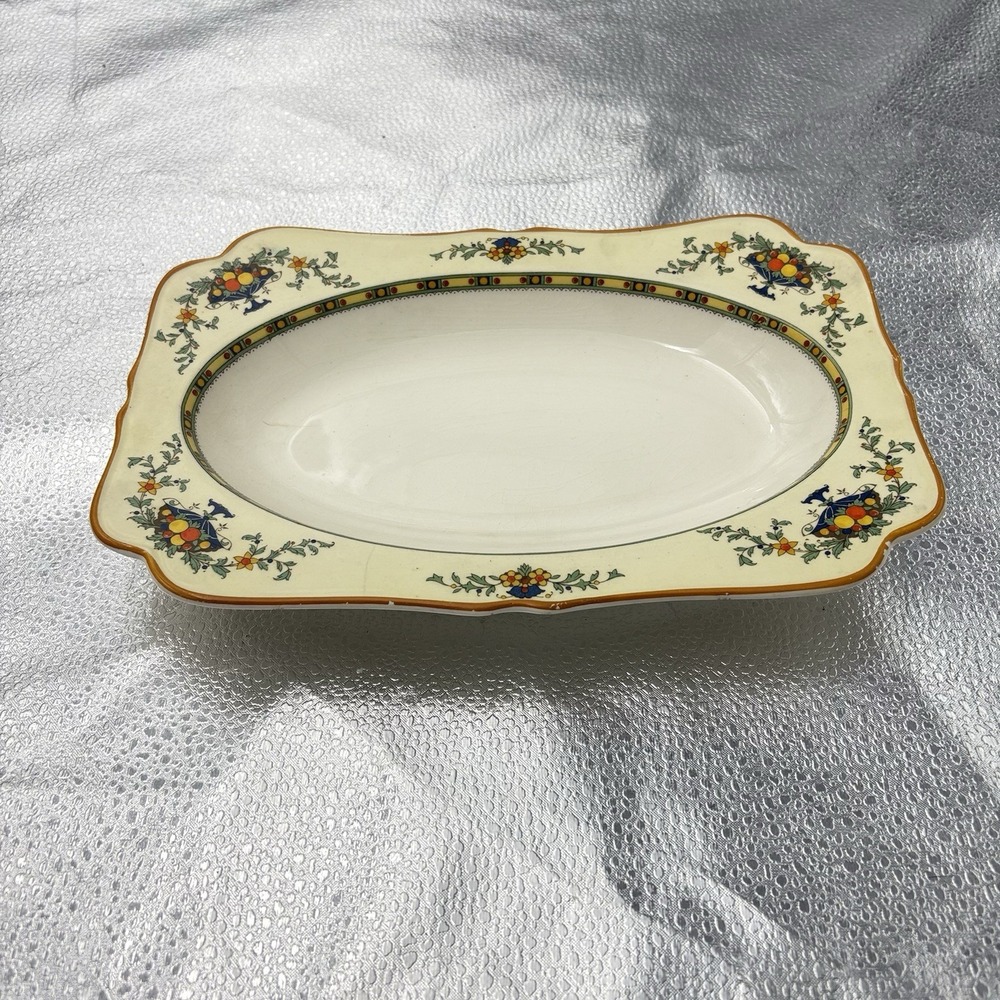 Antique Crown Ducal Ware Oval Bowl Floral Fruit England 1920s Art Deco Crazing